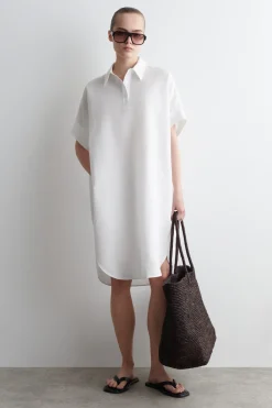 ABGERUNDETES HEMDKLEID AUS LEINEN-BAUMWOLL-MIX