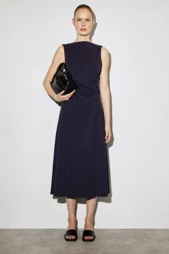 BAUMWOLLJERSEY-MIDIKLEID MIT RÜSCHEN AN DER TAILLE