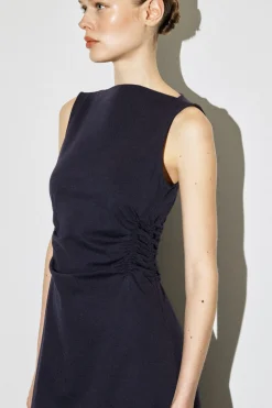 BAUMWOLLJERSEY-MIDIKLEID MIT RÜSCHEN AN DER TAILLE