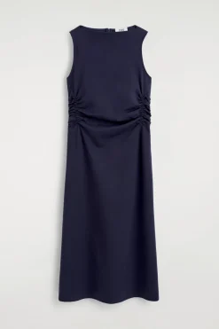 BAUMWOLLJERSEY-MIDIKLEID MIT RÜSCHEN AN DER TAILLE