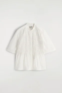 BLUSE AUS BAUMWOLLE MIT RAFFUNGEN