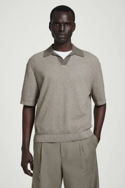 BOUCLÉ-POLOSHIRT MIT LOCHSTRICKMUSTER
