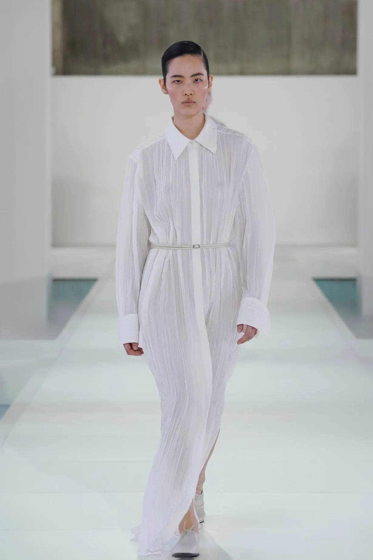 CRINKLED-SILK MIDI SHIRT DRESS