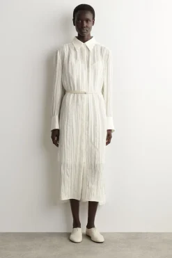 CRINKLED-SILK MIDI SHIRT DRESS