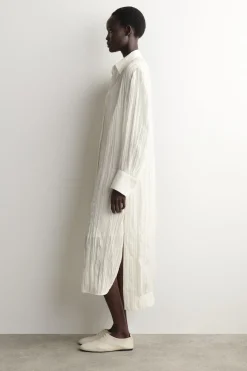 CRINKLED-SILK MIDI SHIRT DRESS