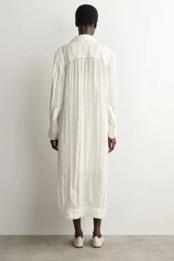 CRINKLED-SILK MIDI SHIRT DRESS