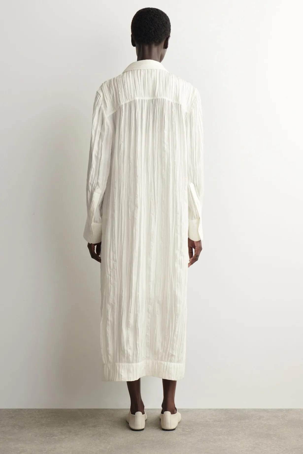 CRINKLED-SILK MIDI SHIRT DRESS