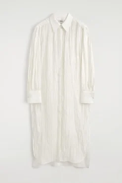 CRINKLED-SILK MIDI SHIRT DRESS