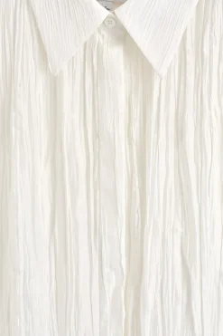 CRINKLED-SILK MIDI SHIRT DRESS