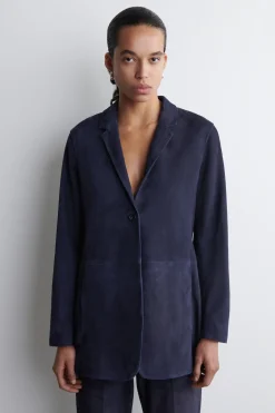 EINREIHIGER BLAZER AUS VELOURSLEDER
