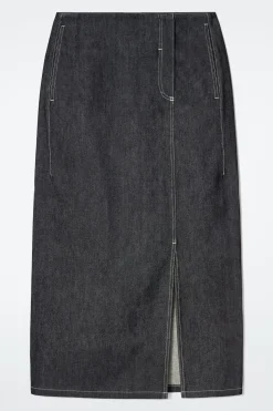 GERADE GESCHNITTENER MIDIROCK AUS DENIM