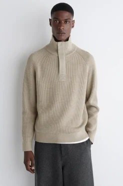 GERIPPTER WOLLPULLOVER MIT KURZEM REISSVERSCHLUSS