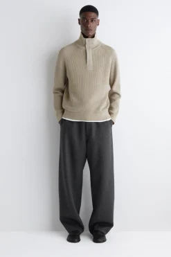 GERIPPTER WOLLPULLOVER MIT KURZEM REISSVERSCHLUSS