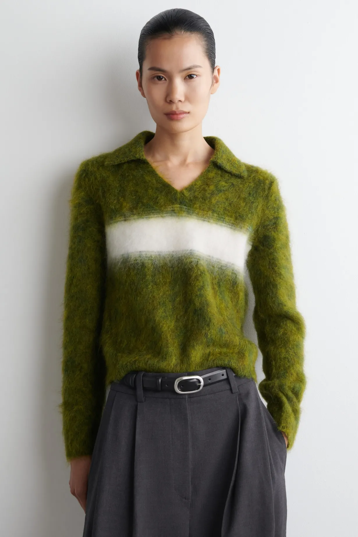 GESTREIFTER POLOPULLOVER AUS MOHAIR-MIX
