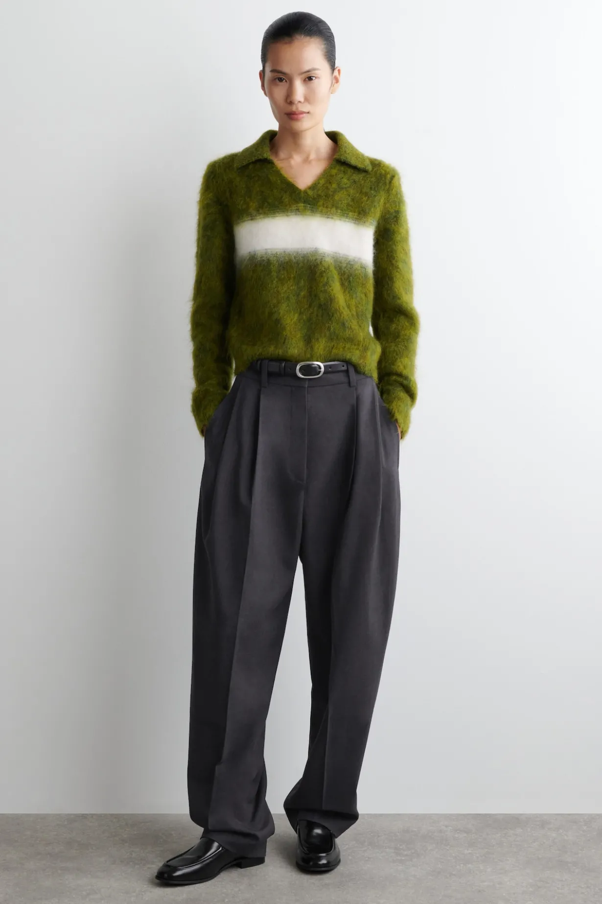 GESTREIFTER POLOPULLOVER AUS MOHAIR-MIX