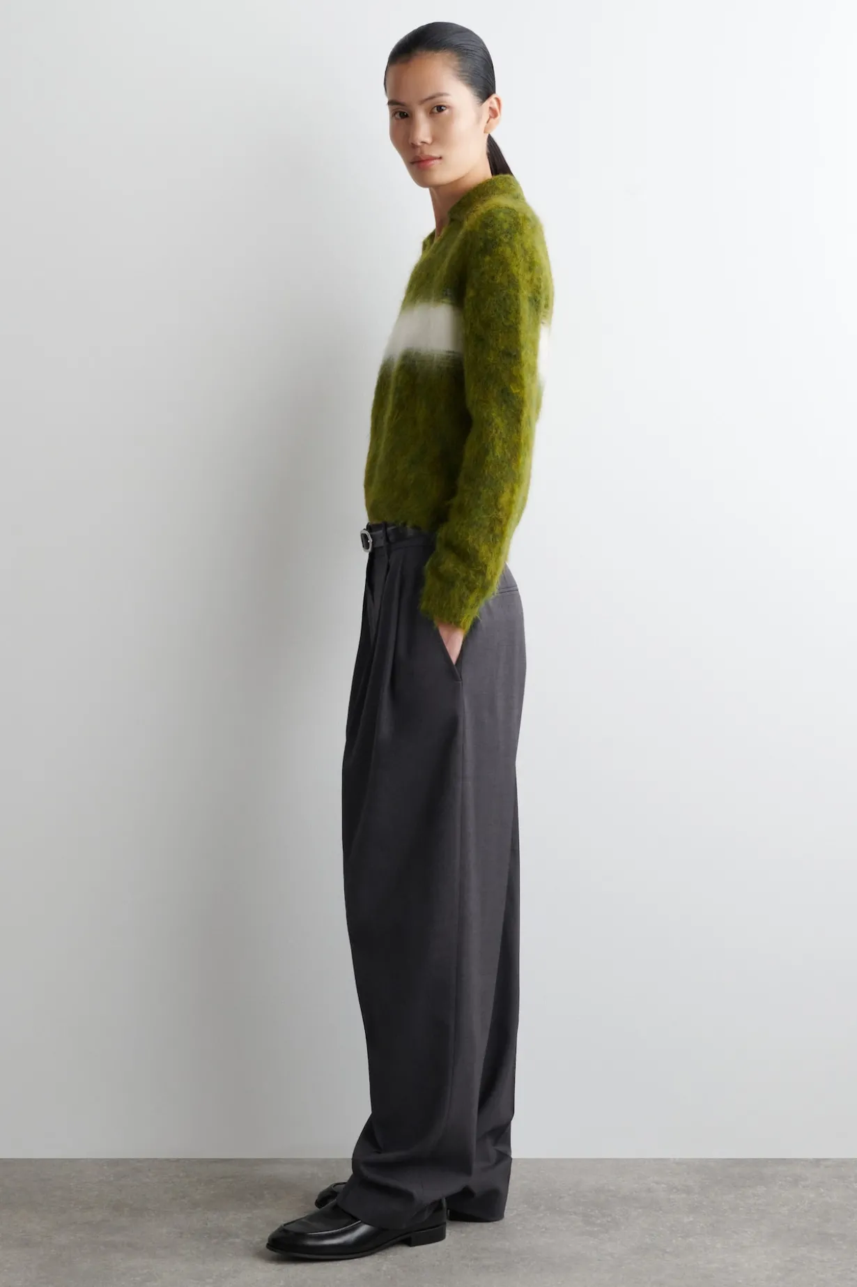 GESTREIFTER POLOPULLOVER AUS MOHAIR-MIX