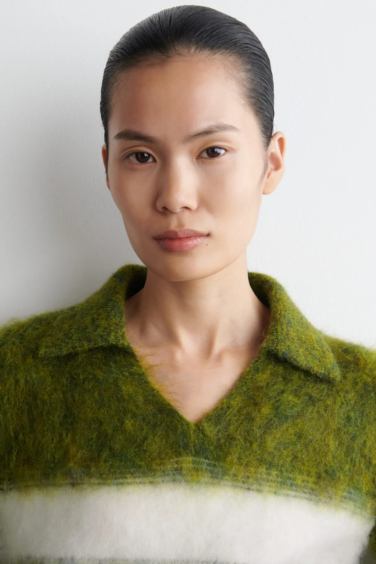 GESTREIFTER POLOPULLOVER AUS MOHAIR-MIX