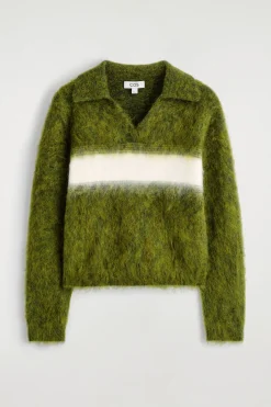 GESTREIFTER POLOPULLOVER AUS MOHAIR-MIX
