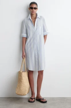 GESTREIFTES HEMDKLEID MIT KURZEN ÄRMELN