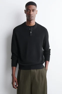 GESTRICKTER HENLEY-PULLOVER AUS BAUMWOLLE