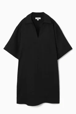 HEMDBLUSENKLEID AUS LEINEN MIT OFFENEM KRAGEN