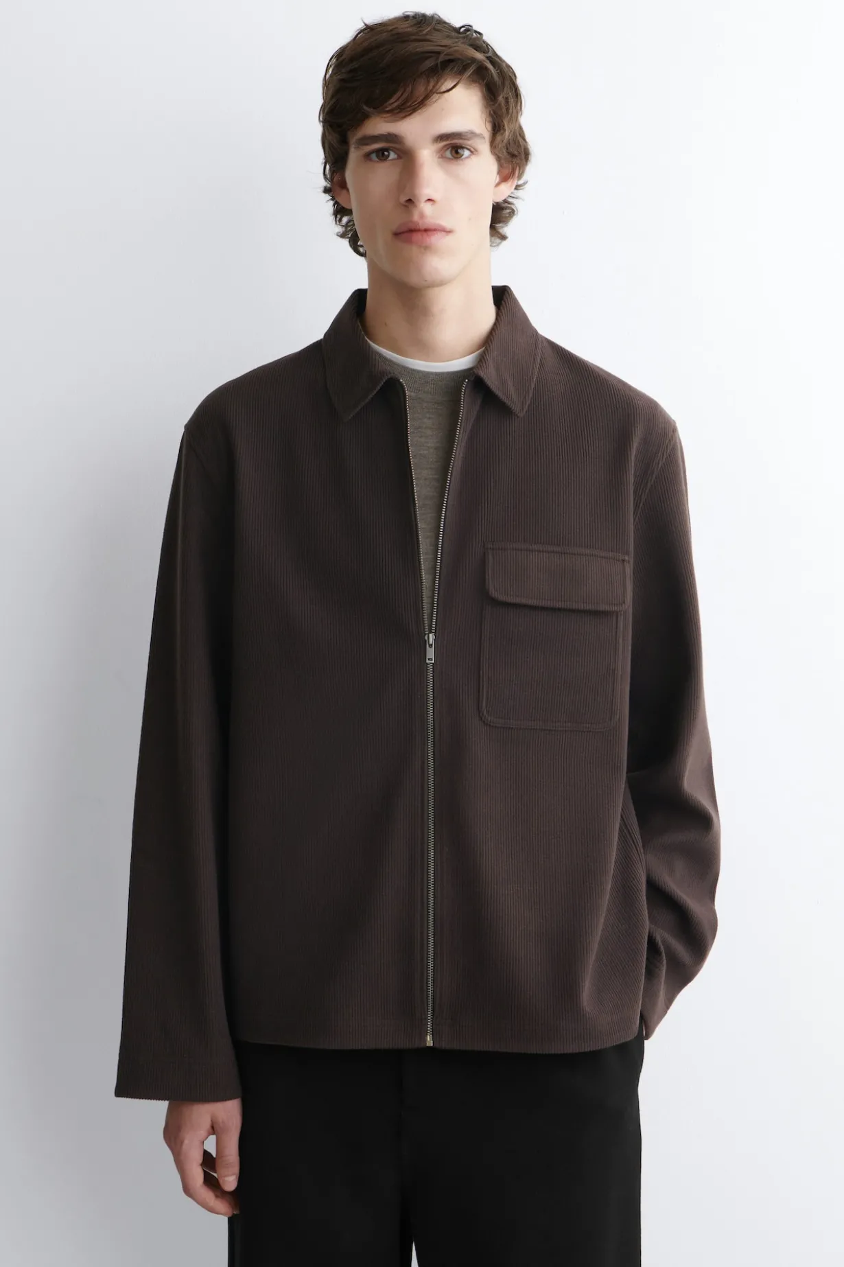 HEMDJACKE AUS CORD-JERSEY MIT REISSVERSCHLUSS