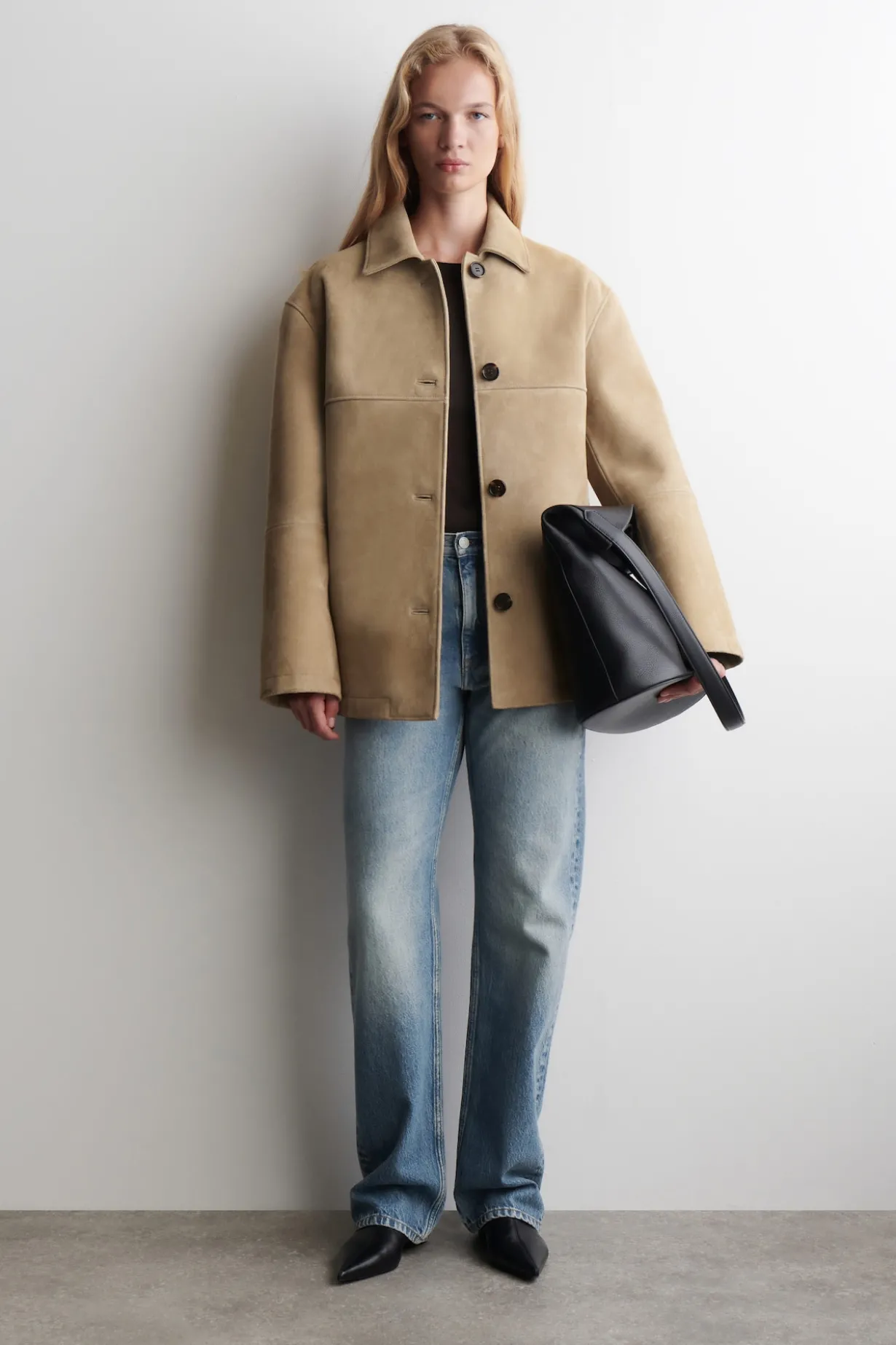 JACKE AUS VELOURSLEDER MIT KRAGEN