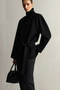 JACKE AUS WOLL-MIX MIT SCHALKRAGEN UND GÜRTEL