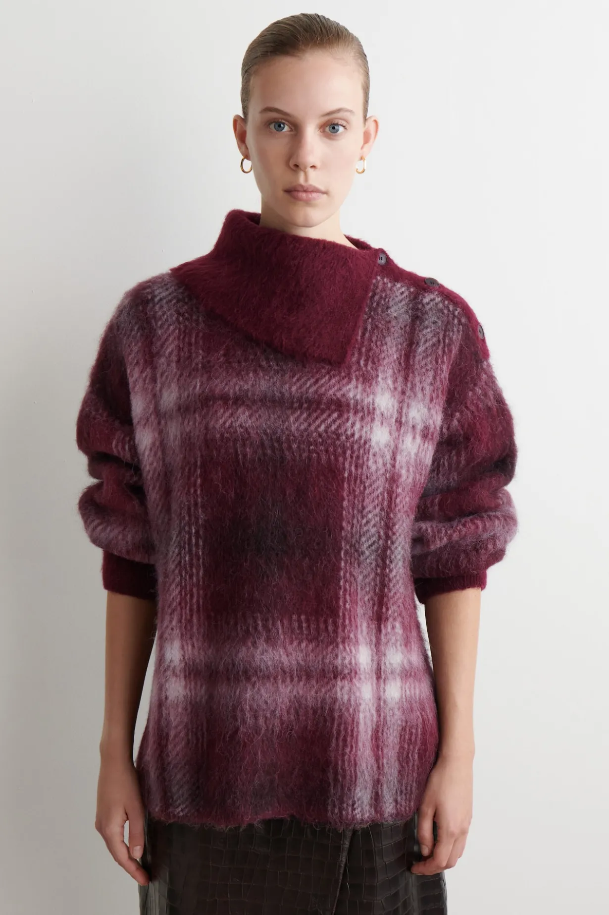 KARIERTER PULLOVER AUS ALPAKA-MIX MIT KNOPF