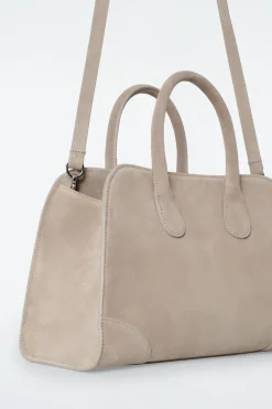 KLEINE STUDIO BOWLINGTASCHE - VELOURSLEDER
