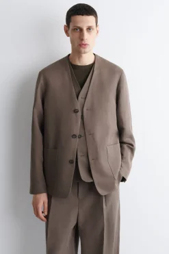KRAGENLOSER BLAZER AUS LEINEN-MIX