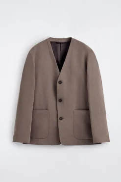 KRAGENLOSER BLAZER AUS LEINEN-MIX