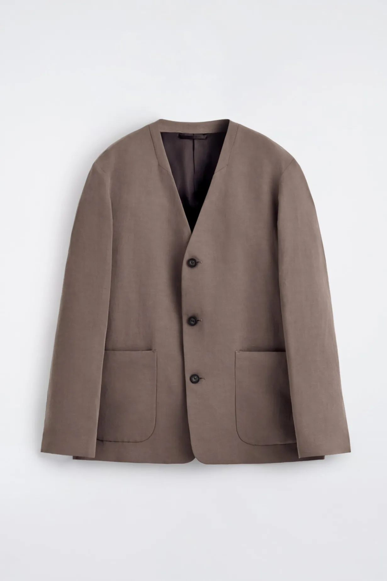 KRAGENLOSER BLAZER AUS LEINEN-MIX