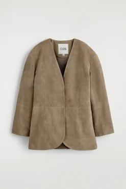 KRAGENLOSER BLAZER AUS VELOURSLEDER