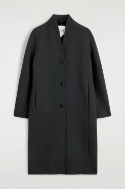 KRAGENLOSER MANTEL AUS WOLL-TWILL