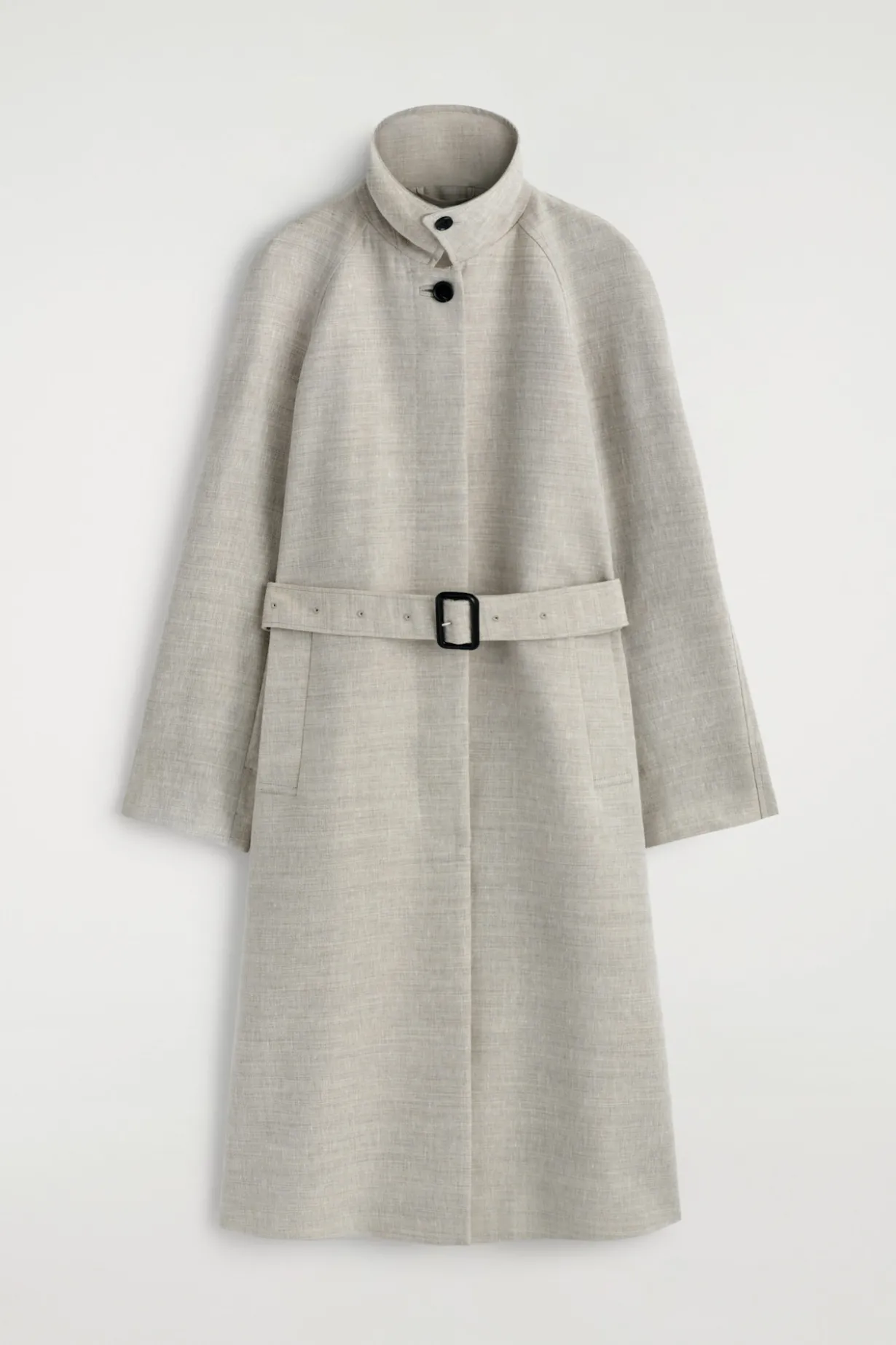 LANGER TRENCHCOAT AUS LEINEN UND WOLLE