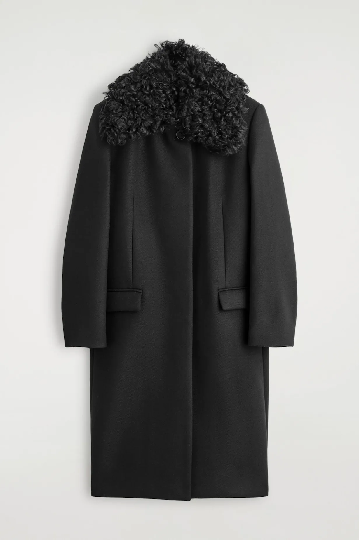 LANGER WOLLMANTEL MIT SHEARLING-KRAGEN