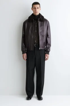LEDERJACKE MIT ABNEHMBAREM SHEARLING-KRAGEN