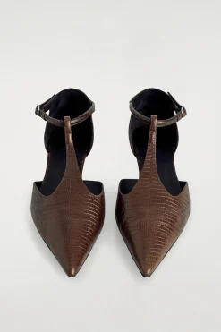 LIZARD-EFFECT LEATHER T-BAR WEDGE HEELS
