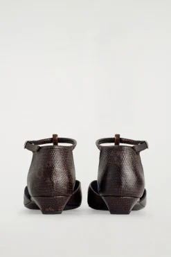LIZARD-EFFECT LEATHER T-BAR WEDGE HEELS