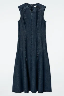 MIDIKLEID AUS DENIM MIT NIEDRIGER TAILLE