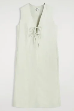 MIDIKLEID AUS LEINEN-MIX MIT BINDEDETAIL VORNE