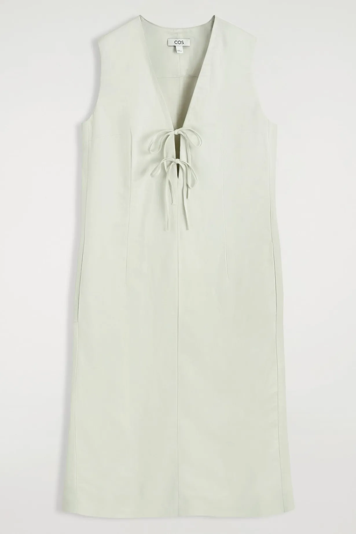 MIDIKLEID AUS LEINEN-MIX MIT BINDEDETAIL VORNE
