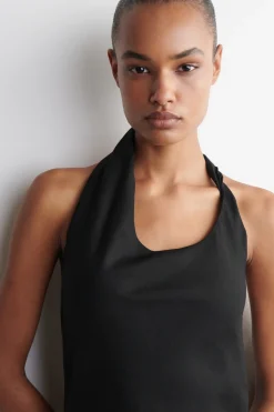 NECKHOLDER-KLEID AUS LEINEN-MIX