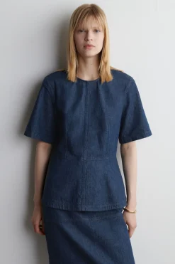 OBERTEIL AUS DENIM MIT SCHÖSSCHEN