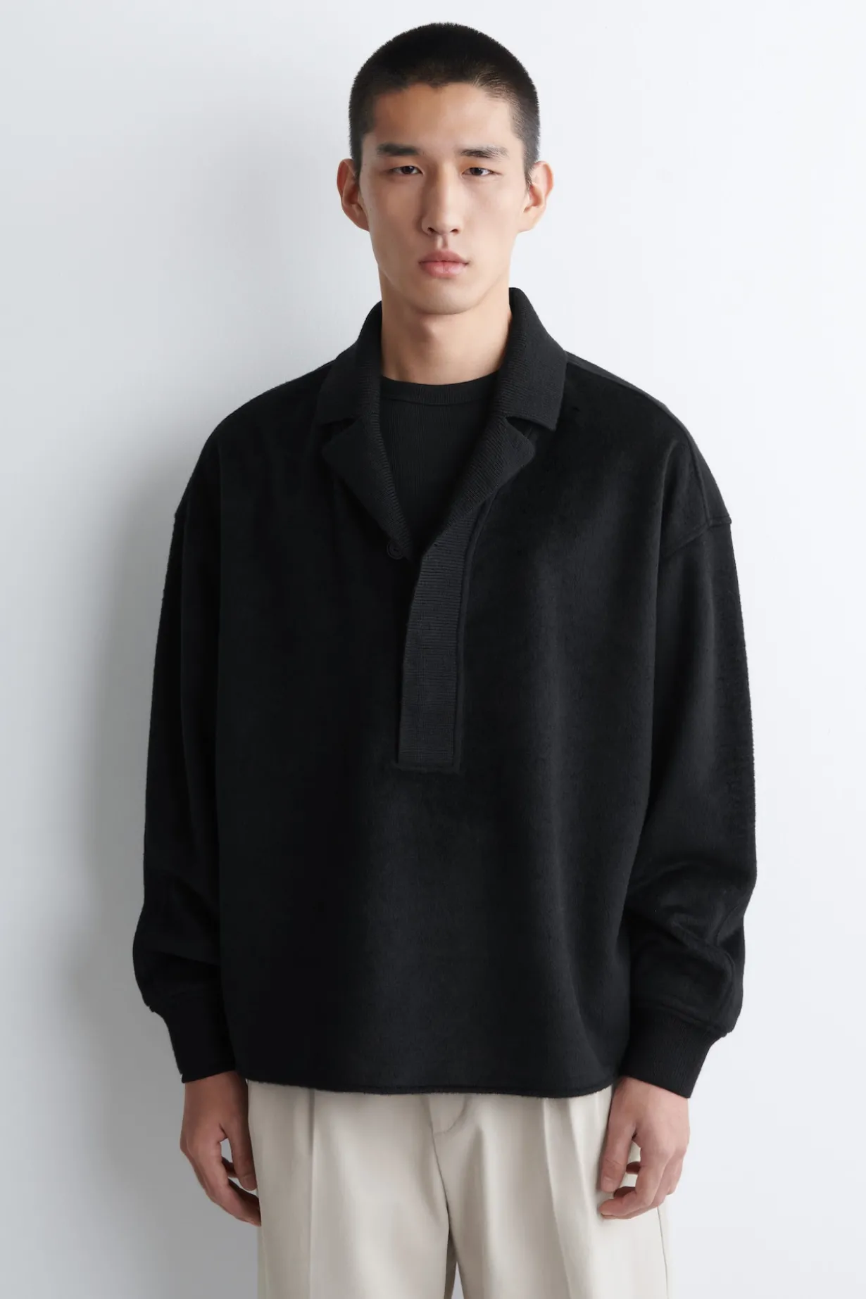 PLACKET-DETAIL WOOL-BLEND POLO JUMPER