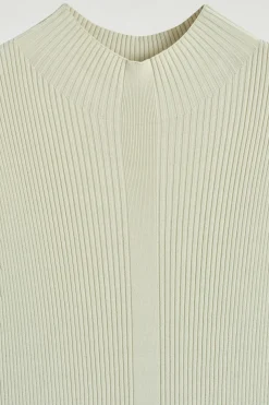 PLISSIERTES MAXIKLEID MIT HOHEM KRAGEN