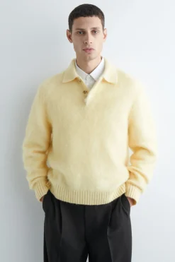 POLOPULLOVER AUS GEBÜRSTETEM MOHAIR-MIX