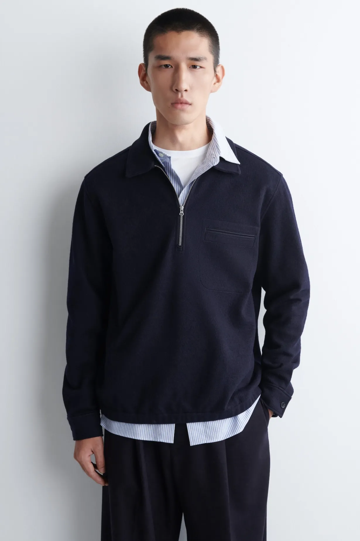POLOPULLOVER AUS KOCHWOLLE MIT REISSVERSCHLUSS