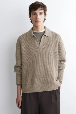 POLOPULLOVER AUS WOLLE MIT DONEGAL-EFFEKT